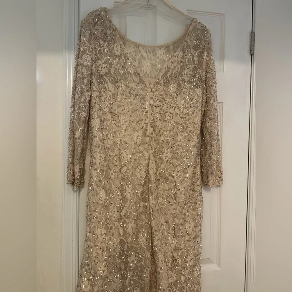 Aidan Mattox Champagne Sequin Long Sleeve Dress - Picture 2 of 3